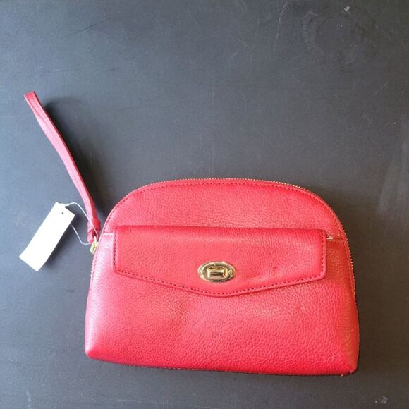 New Talbots Red Pebbled Leather Wristlet Purse - Picture 4 of 9